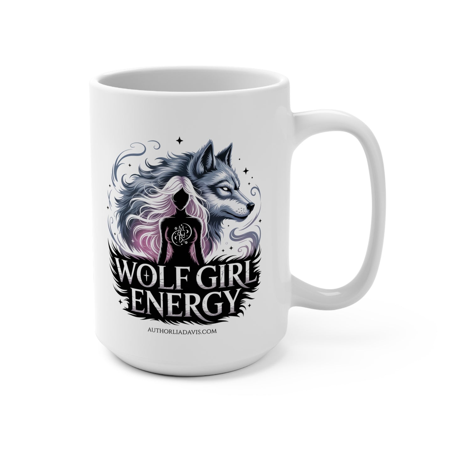 Wolf Girl Energy 15oz Ceramic Mug — Feminine Wolf Design, Gift for Women